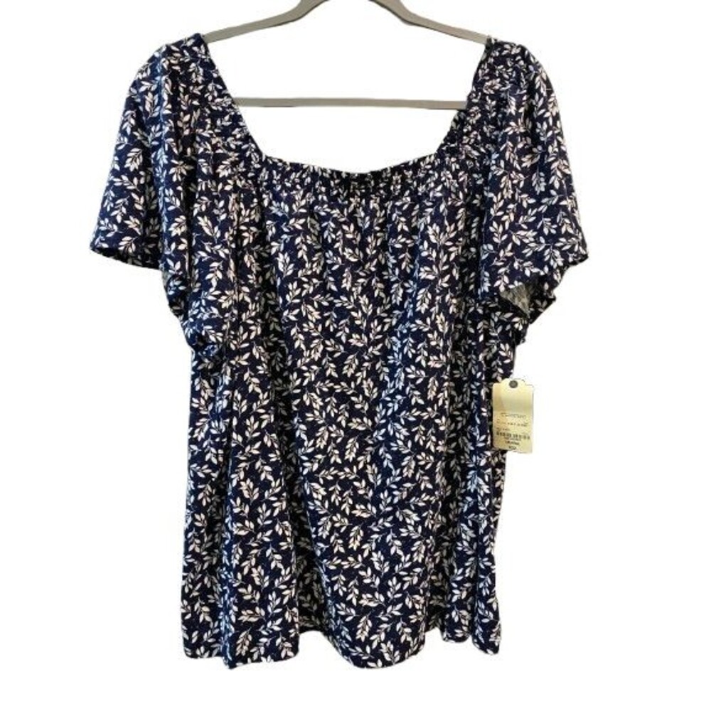 Women's XXL Blouse St. John's Bay Cotton Short Sleeve Peasant elastic neckline